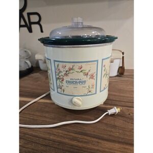 Rival Slow Cooker 3 Quart Crock Pot Floral Design Green Trim Vintage Kitchenware